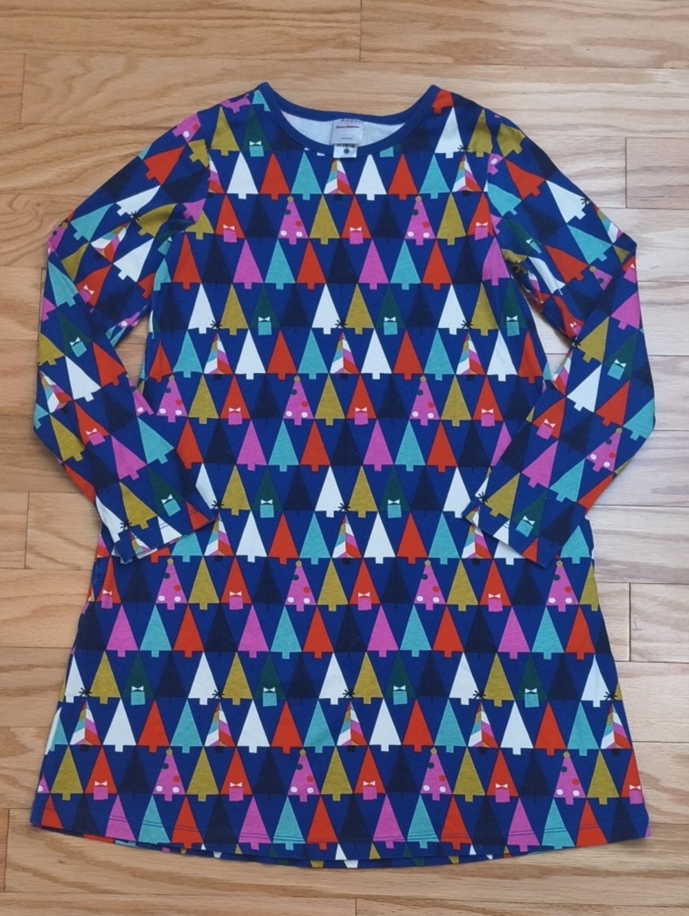 Hanna Andersson Long Sleeve Dress Multicolor Christmas Tree Size 10 NWOT